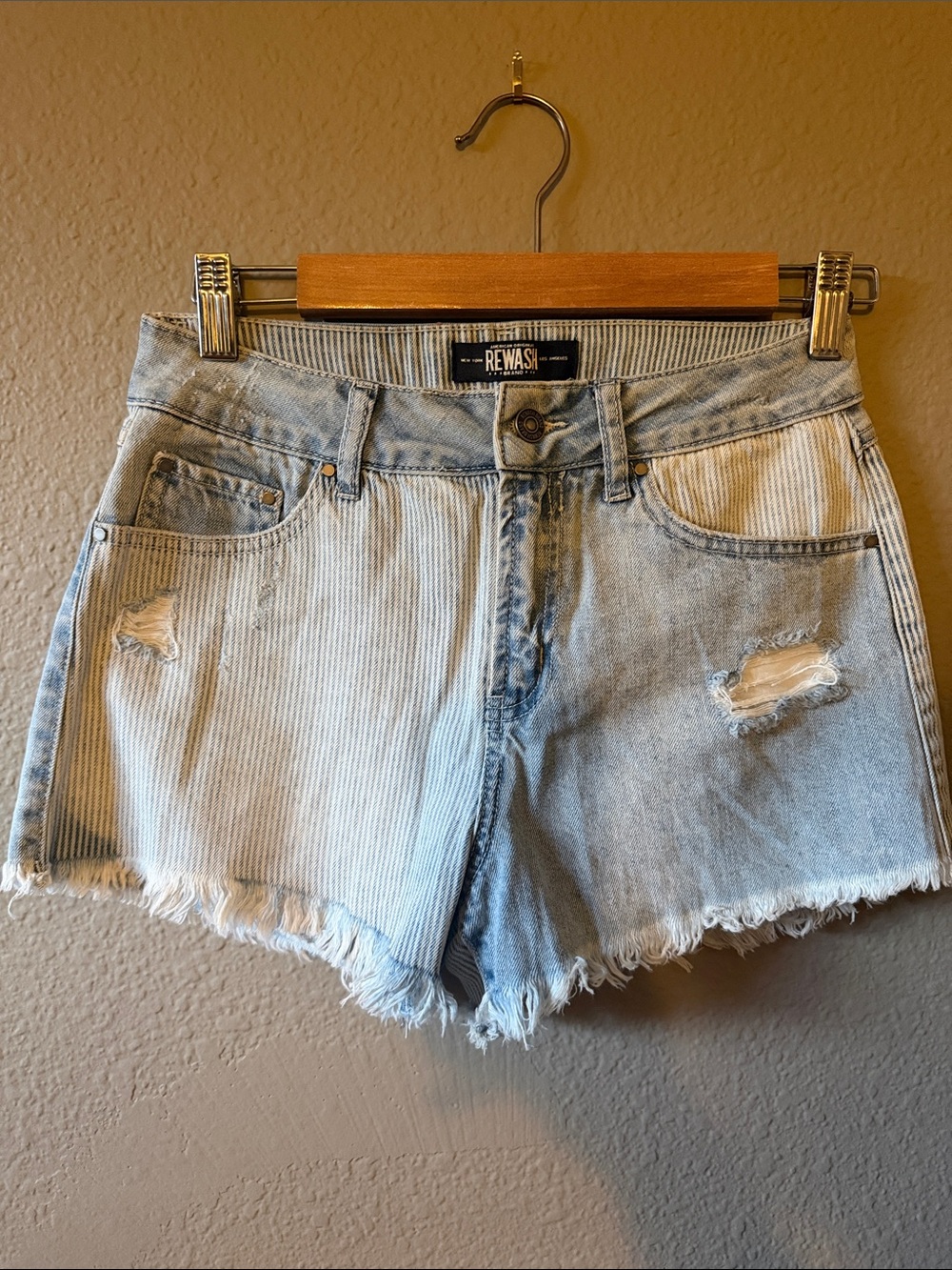 Rewash Two-Tone Light Blue Distressed Denim Shorts